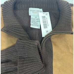 NWT! Jaclyn Smith Classic Plus Brown Faux Suede Knit Zip Sweater Jacket 3X
